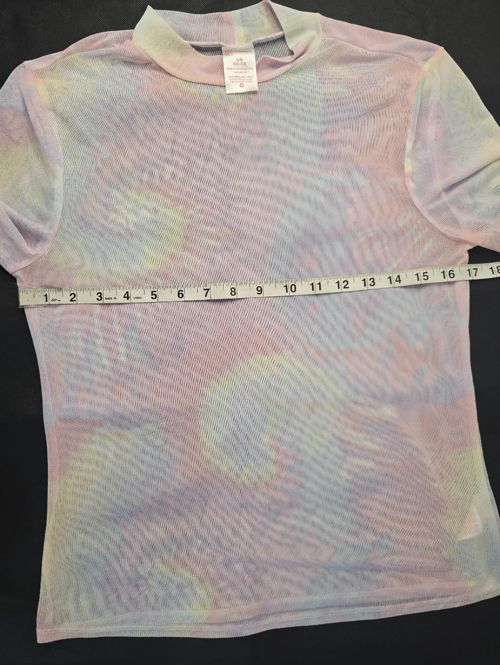 No Boundaries Sheer Top Pastel Pink Tie Dye Mesh 3/4 Sleeve Mock Neck Y2K L - Picture 10 of 12